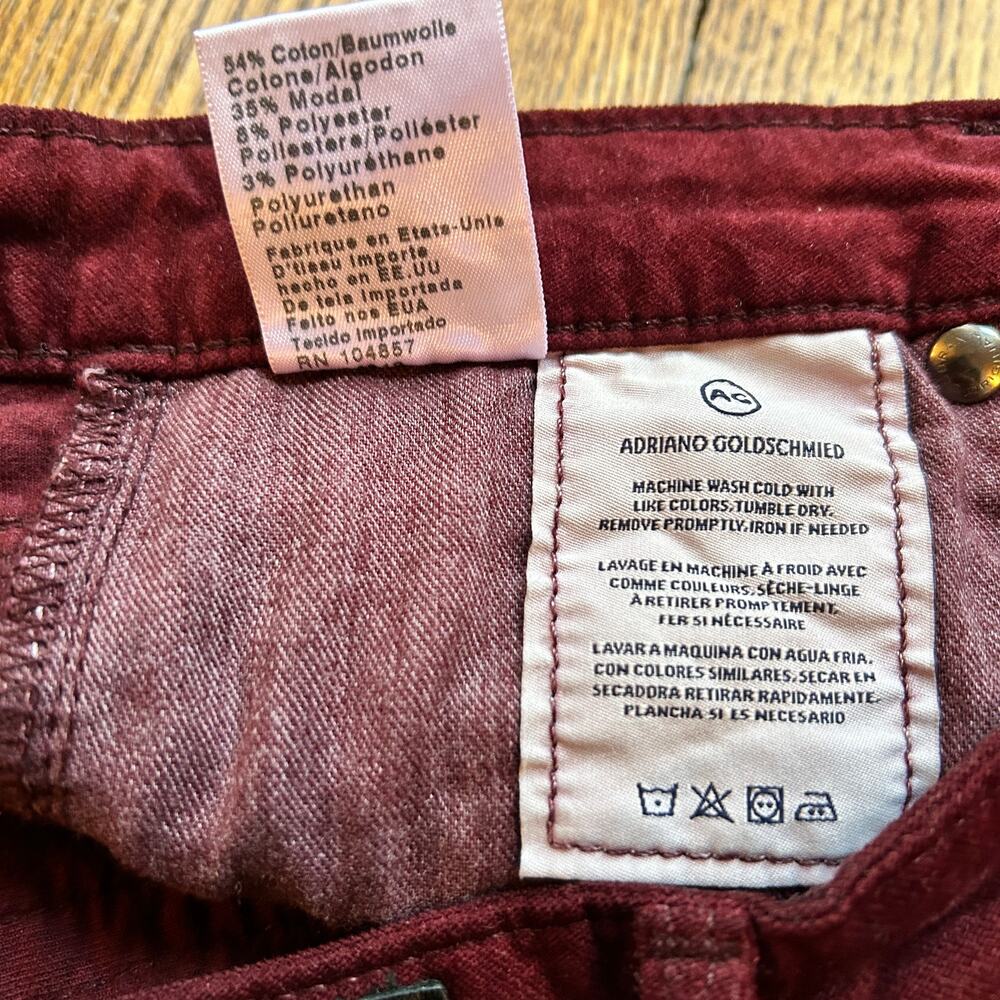 AG Adriano Goldschmied The Stevie Ankle Burgundy Wine Slim Straight 27R - Picture 5 of 10